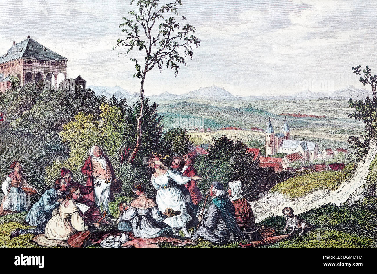 Vista di Gernrode e Stubenberg, circa 1836, storico cityscape, incisione in acciaio creato nel XIX secolo Foto Stock