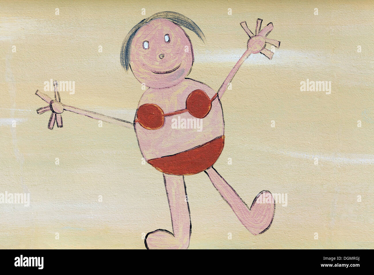 Ragazza in un bikini, di disegno per bambini, Zoutelande, Provincia di Zeeland, Paesi Bassi Foto Stock