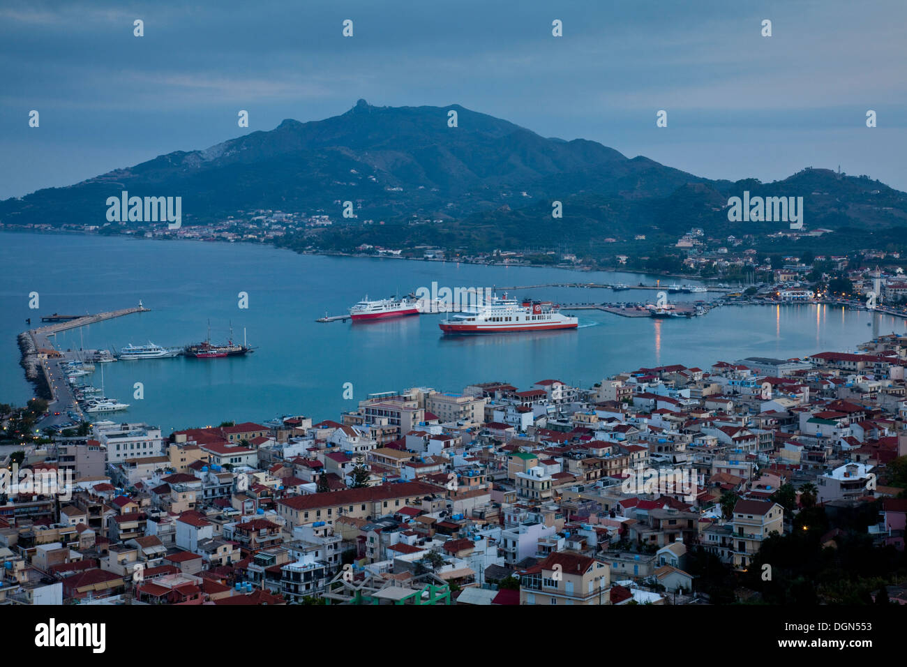 Visualizzazione classica della città di Zacinto da Bocholi, Zacinto (Zante) Island, Grecia Foto Stock