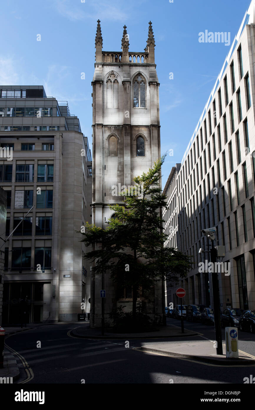 Saint Alban Chiesa torre, Wood Street, Londra, Inghilterra, Regno Unito. Foto Stock
