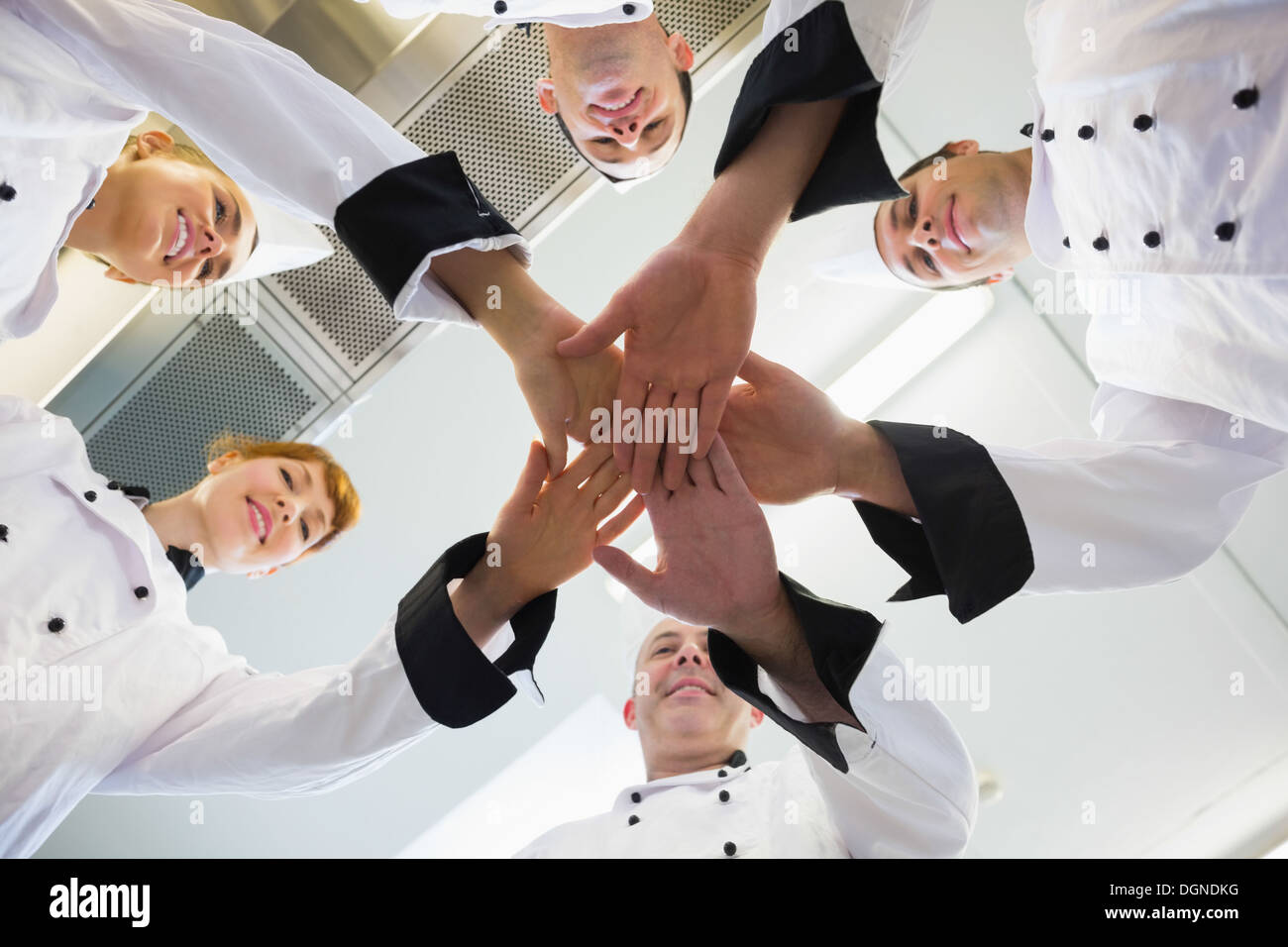 Chef di unire le vostre mani in un cerchio Foto Stock