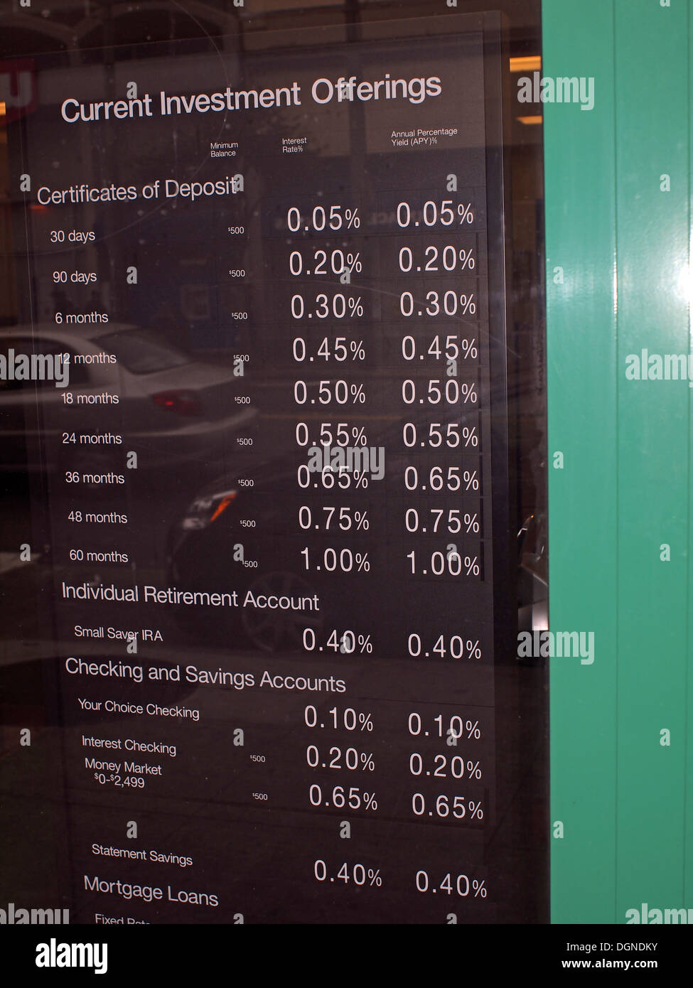 I tassi di interesse segno Foto Stock