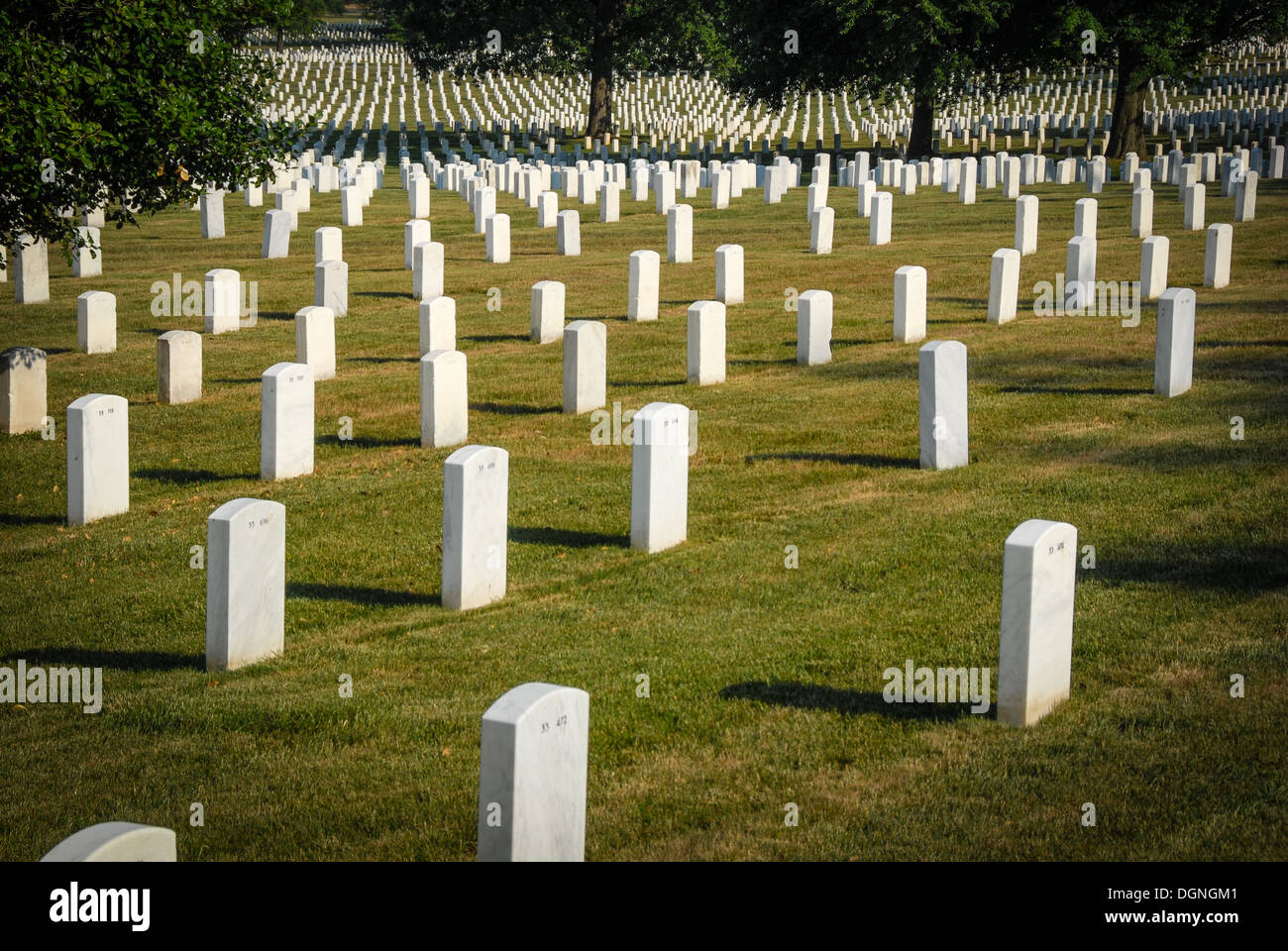 Lapidi del cimitero nazionale di Arlington ad Arlington, Virginia, dall'altra parte del fiume Potomac da Washington, D.C. (USA) Foto Stock