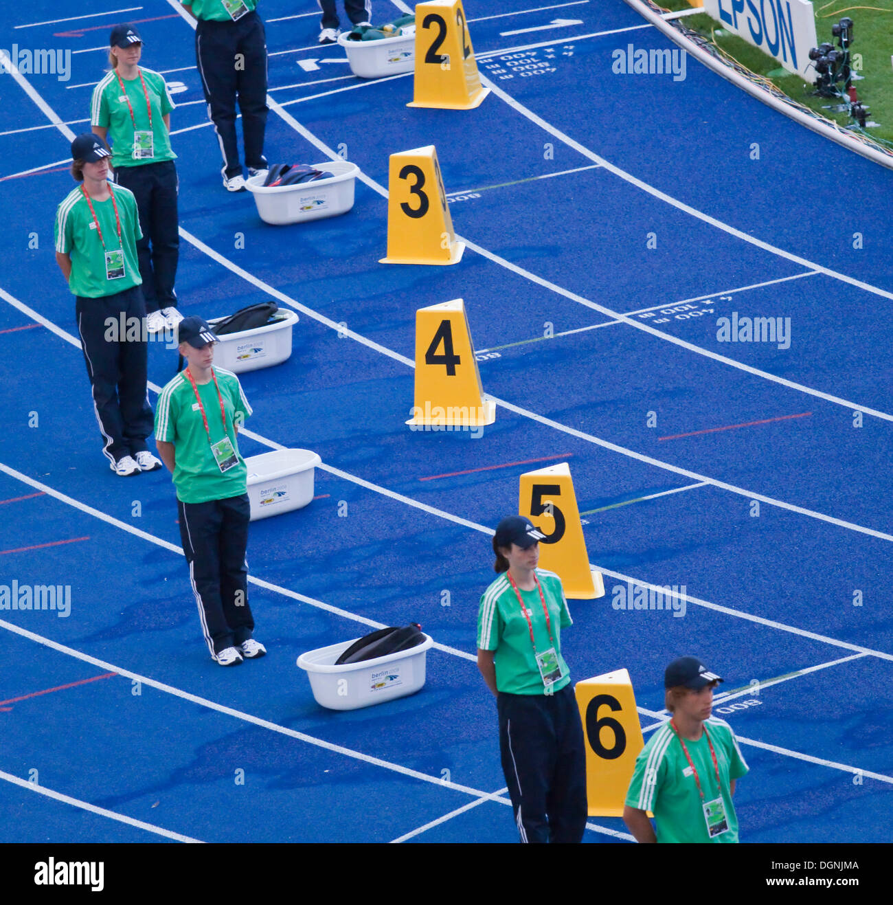 Volontari dei Campionati del Mondo di atletica leggera IAAF, 2009, nello Stadio Olimpico di Berlino, Berlino Foto Stock