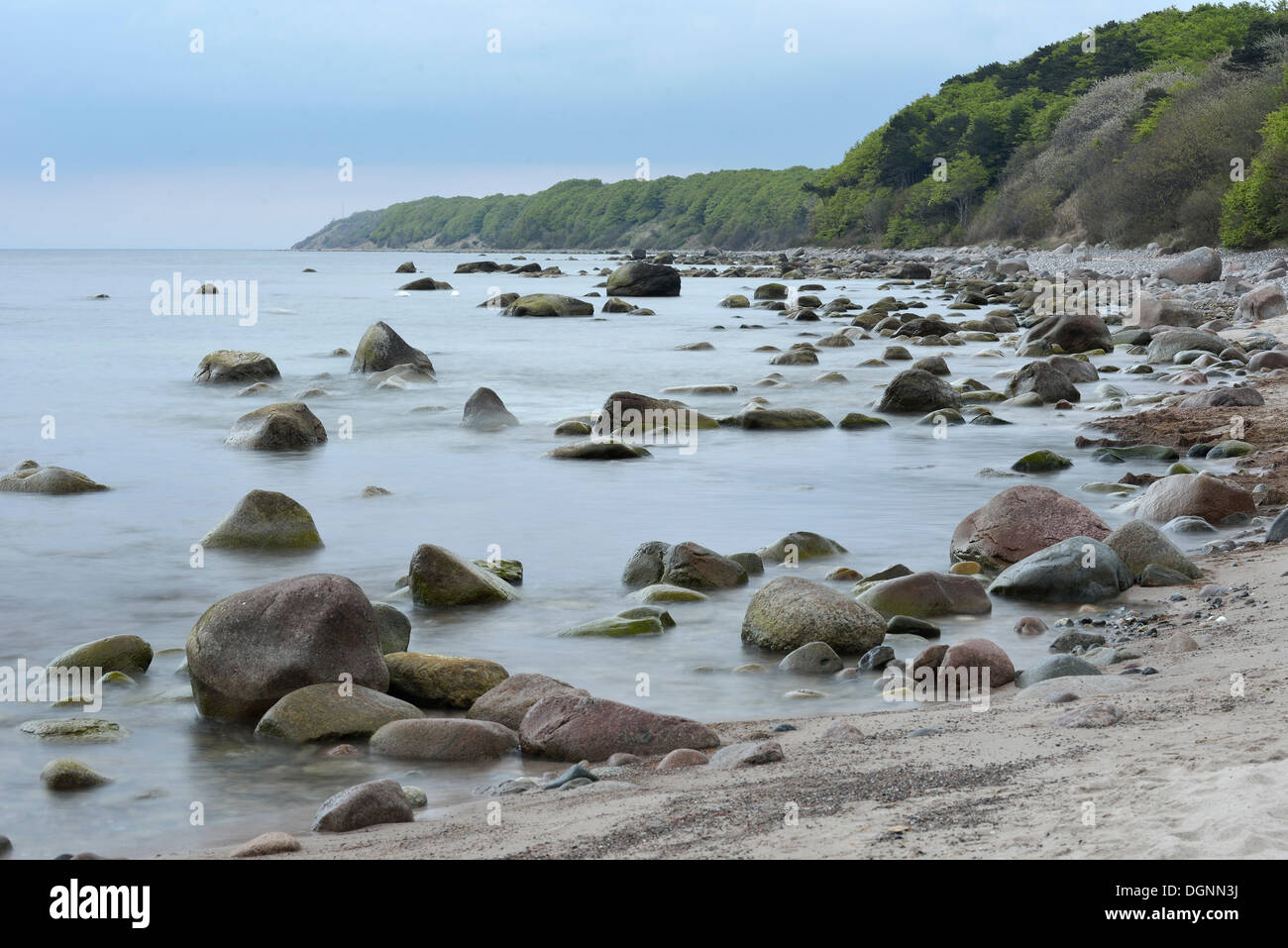 Scogliere sulla costa del Mar Baltico, pietre e rocce nel mare, Dranske, Meclemburgo-Pomerania Occidentale, Germania Foto Stock