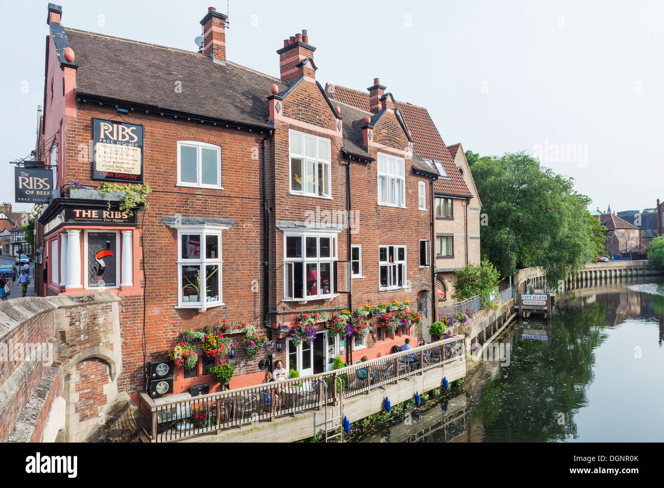 Inghilterra, East Anglia, Norfolk, Norwich, fiume Wensum e Waterside Pub Foto Stock