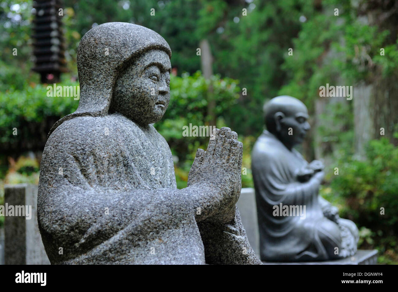 Tomba sculture, Okuno-in, un luogo di pellegrinaggio e il più famoso cimitero in Giappone, Sito Patrimonio Mondiale dell'UNESCO, Koya-san Foto Stock