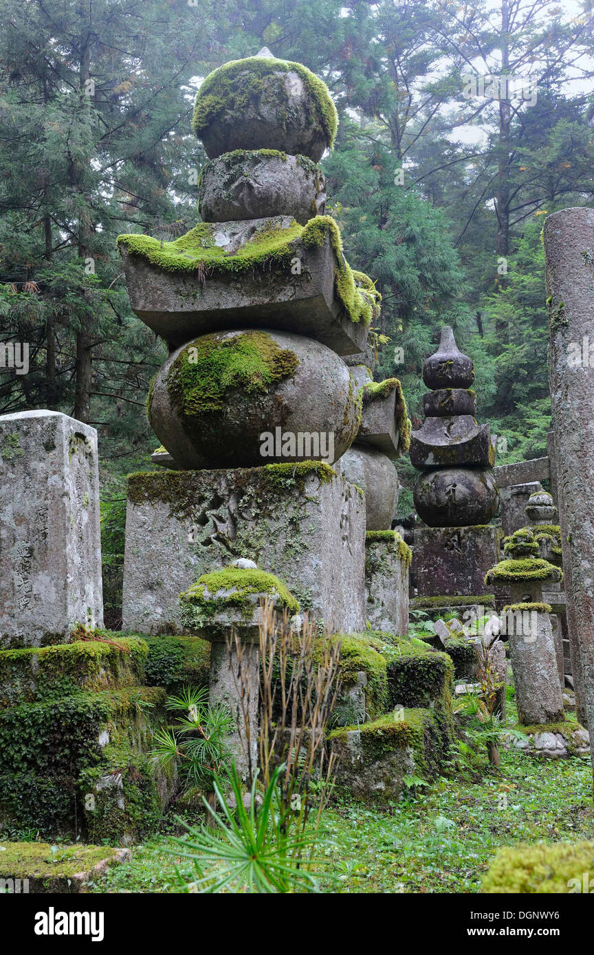 Graves sul cimitero di Koya-san, Sito Patrimonio Mondiale dell'UNESCO, Wakayama, vicino ad Osaka, Giappone, Asia orientale Foto Stock