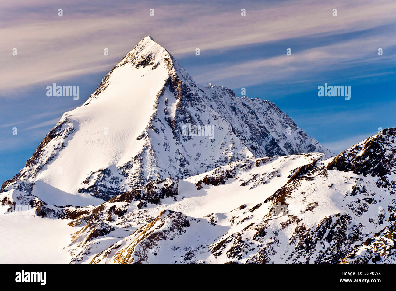 Vista da Martell rifugio a Mt Gran Zebrù o Koenigspitze, Martelltal, Val Martell, Alto Adige, Italia, Europa Foto Stock