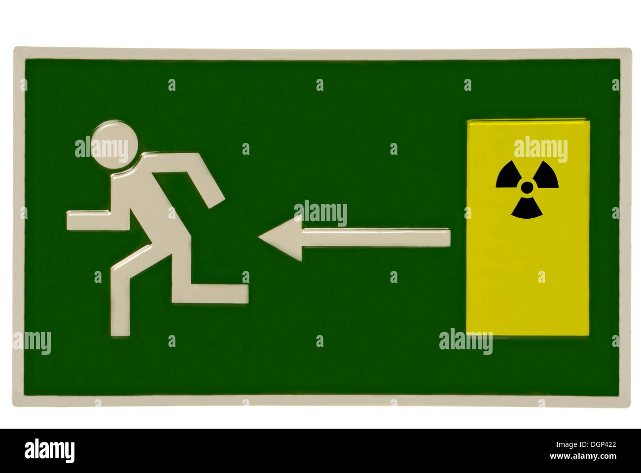 Segno di fuga con simbolo atomico, immagine simbolica per nucleare phase-out Foto Stock