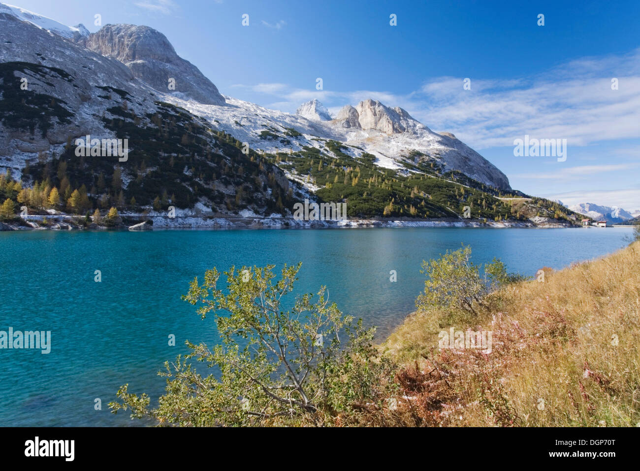 Il Lago Fedaia e Marmolada, Dolomiti, Trentino Alto Adige, Italia, Europa Foto Stock