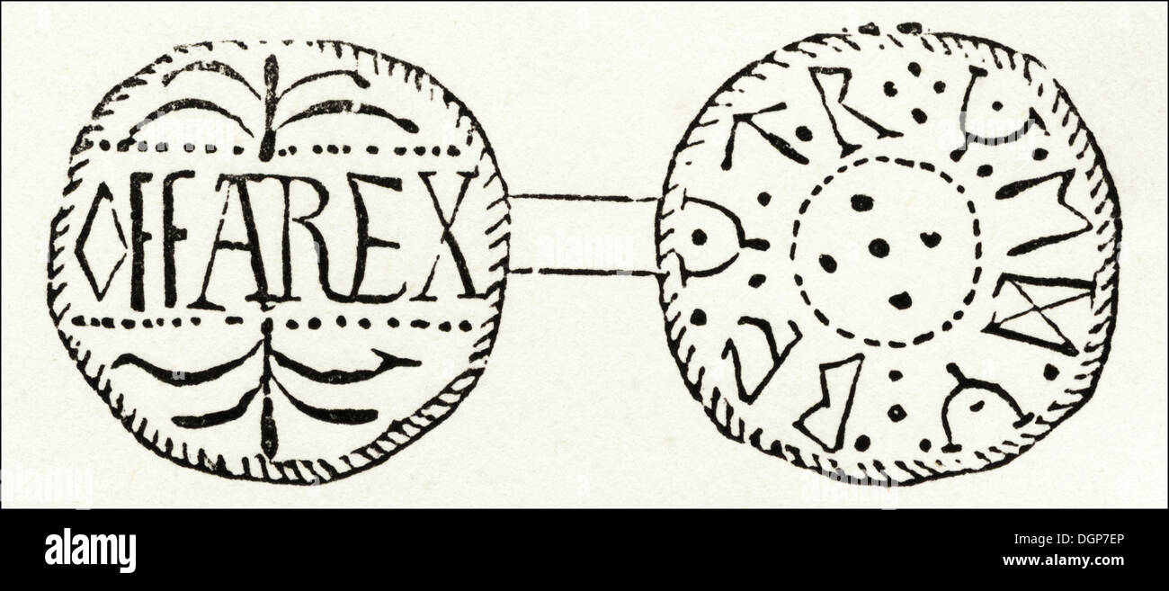 Anglo-sassone in Gran Bretagna. Argento Penny di Offa re di mercia. Silografia vittoriano circa 1845. Foto Stock