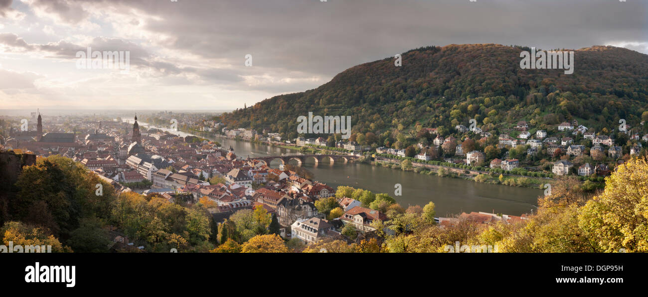 Vista panoramica dal castello che domina il centro storico di Heidelberg, Baden-Wuerttemberg Foto Stock