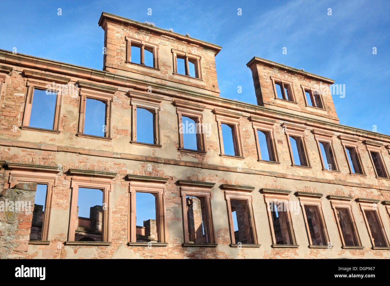 Facciata del castello di Heidelberg rovine, Heidelberg, Baden-Wuerttemberg Foto Stock