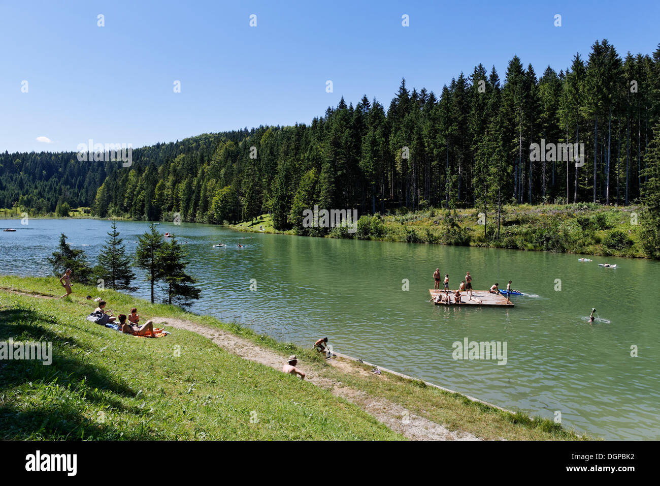 Lago Grubsee, Kruen, Werdenfelser Land regione, Alta Baviera, Baviera Foto Stock