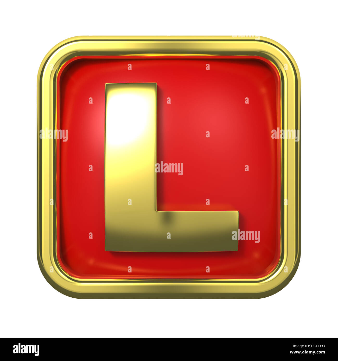 Lettera di oro su sfondo rosso. Foto Stock