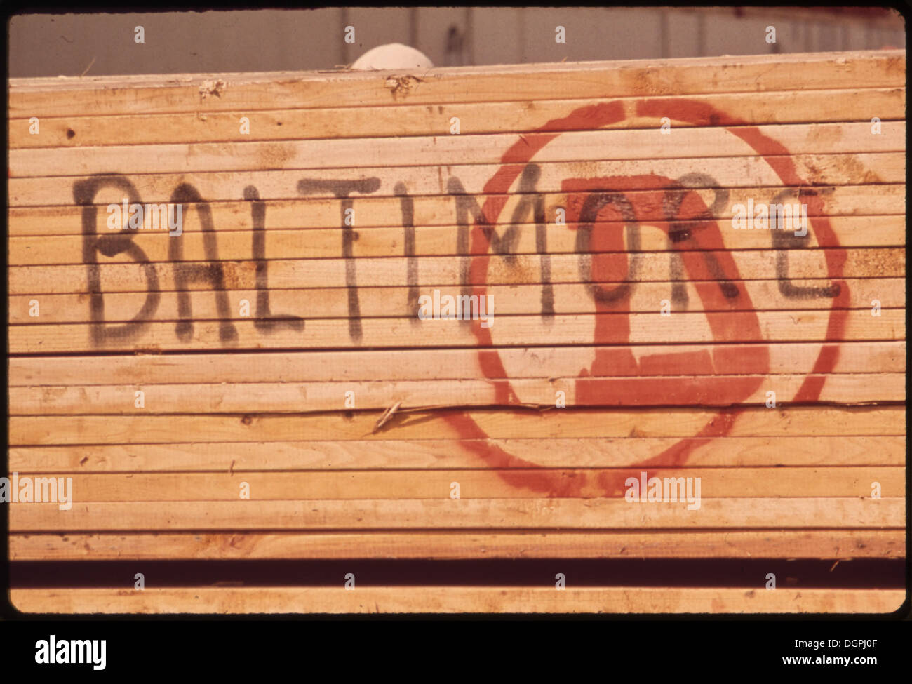 Questa immagine mostra il legname scaricato da una nave ancorata al Dundalk Marine Terminal, una struttura portuale chiave nel Maryland. Il terminale è essenziale per il trasporto di merci e materiali. Foto Stock