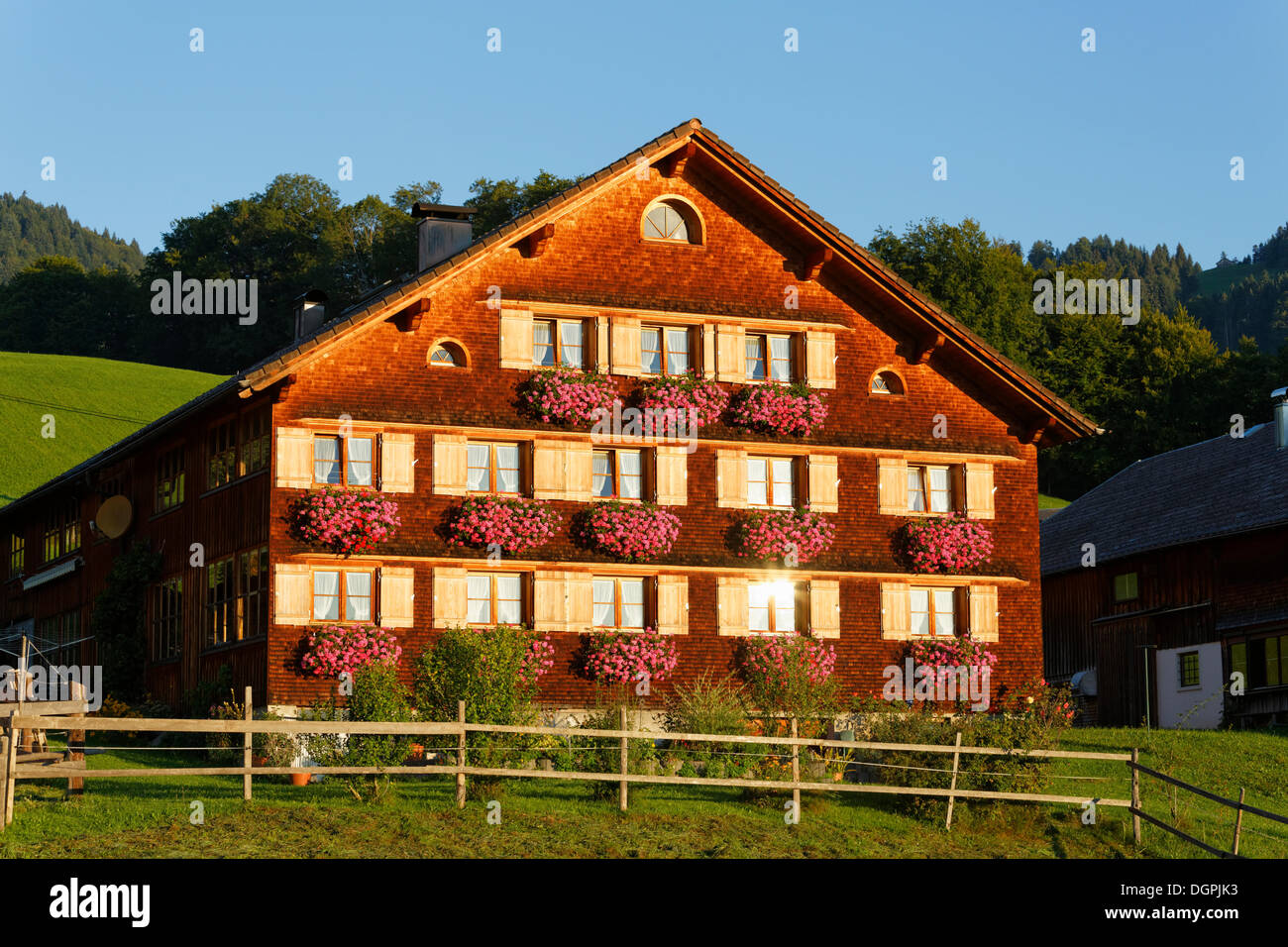 Bregenzerwald Casa, Freien, Schwarzenberg, Bregenzerwald, Bregenzer Wald, Vorarlberg, Austria Foto Stock