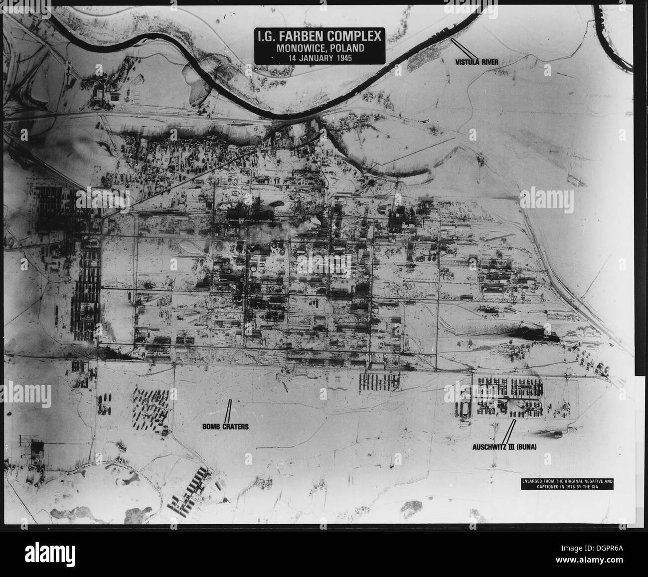 Il complesso I.G. Farben di Monowice, in Polonia, fu un importante sito industriale durante la seconda guerra mondiale, associato alla produzione chimica e al lavoro forzato. Foto Stock