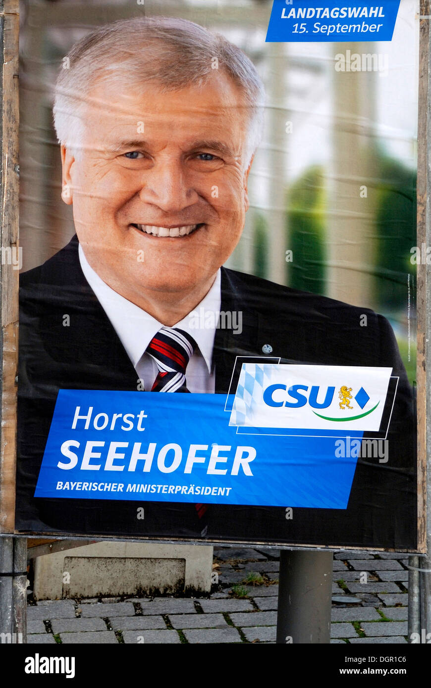 Poster pubblicitari CSU per il primo ministro bavarese Horst Seehofer per le elezioni statali in Baviera su 15.09.2013. Foto Stock