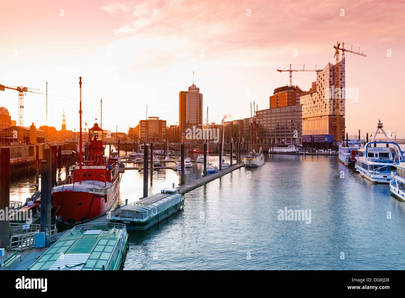 Germania, Amburgo, Germania, Amburgo, vista di Elbe Philharmonic Hall e Niederhafen Foto Stock