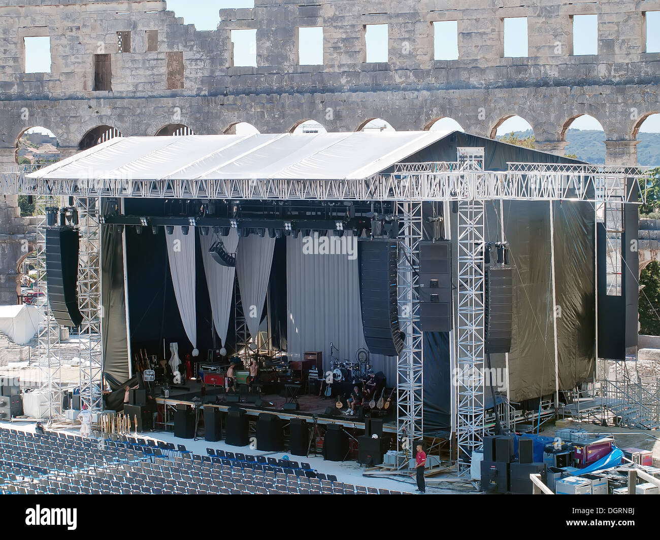 Fase preparazione per il concerto di notte Foto Stock