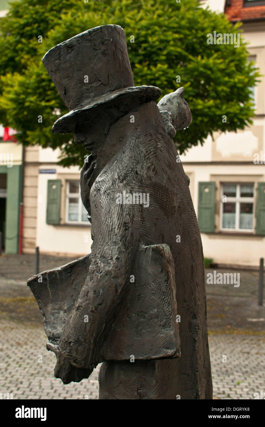 Statua di E.T.A. Hoffmann, Bamberg, Alta Franconia, Bavaria Foto Stock