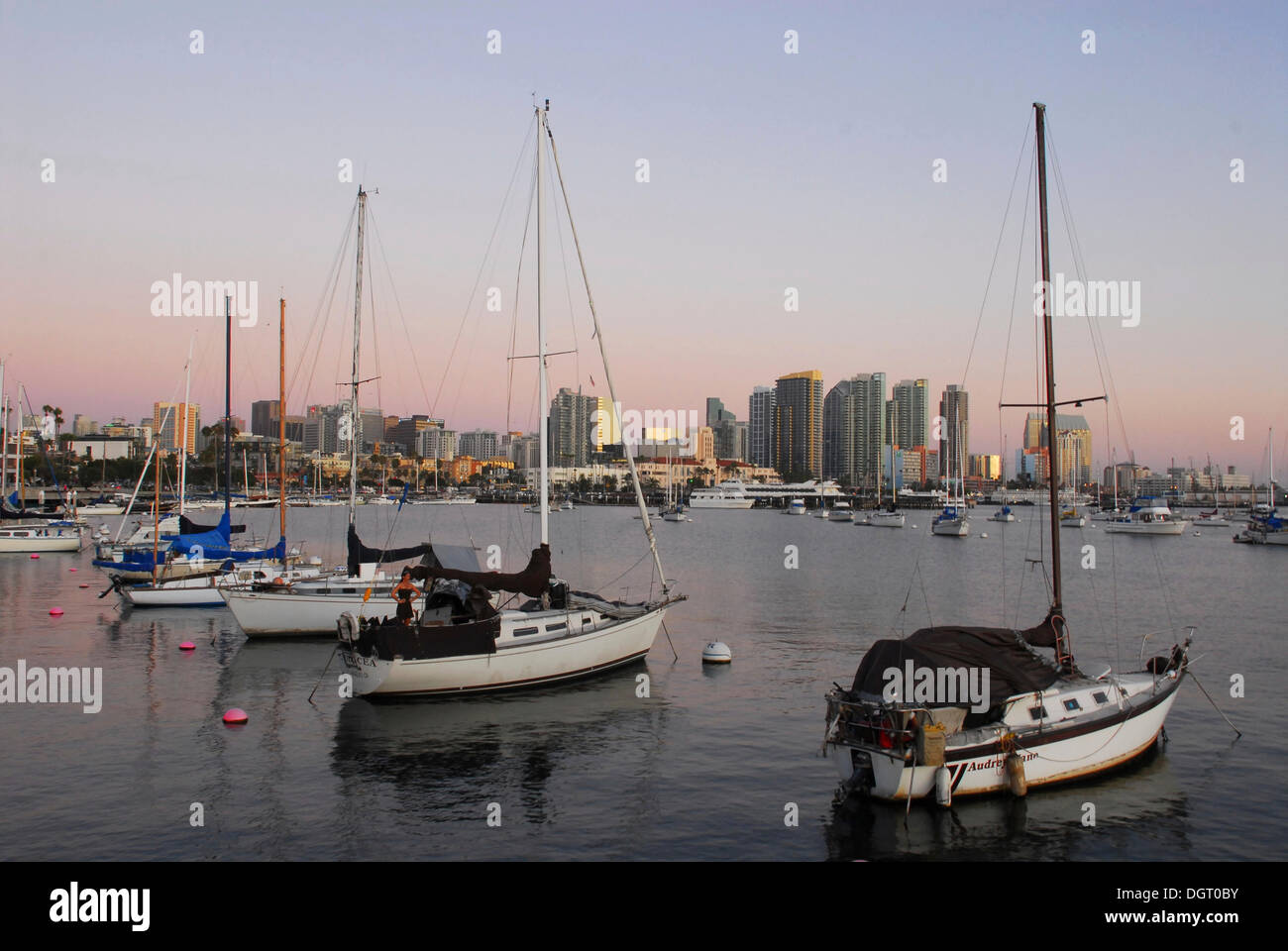 Barche, atmosfera serale a San Diego, California, Stati Uniti d'America Foto Stock