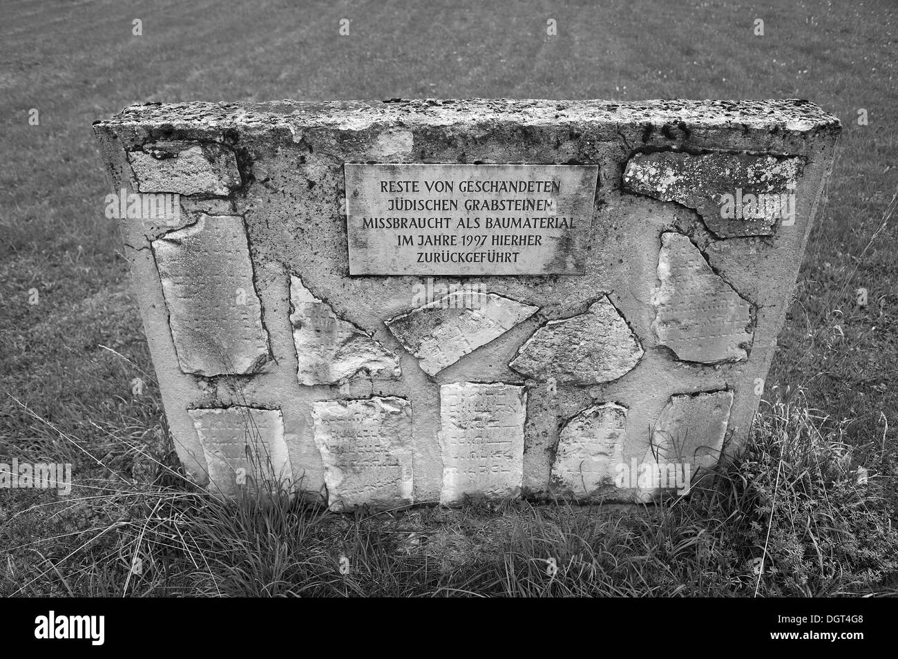 Lapide commemorativa del 1993 sul secondo cimitero ebraico, dal 1834-1897, il desecrations durante il periodo nazista ha portato a questo cimitero Foto Stock