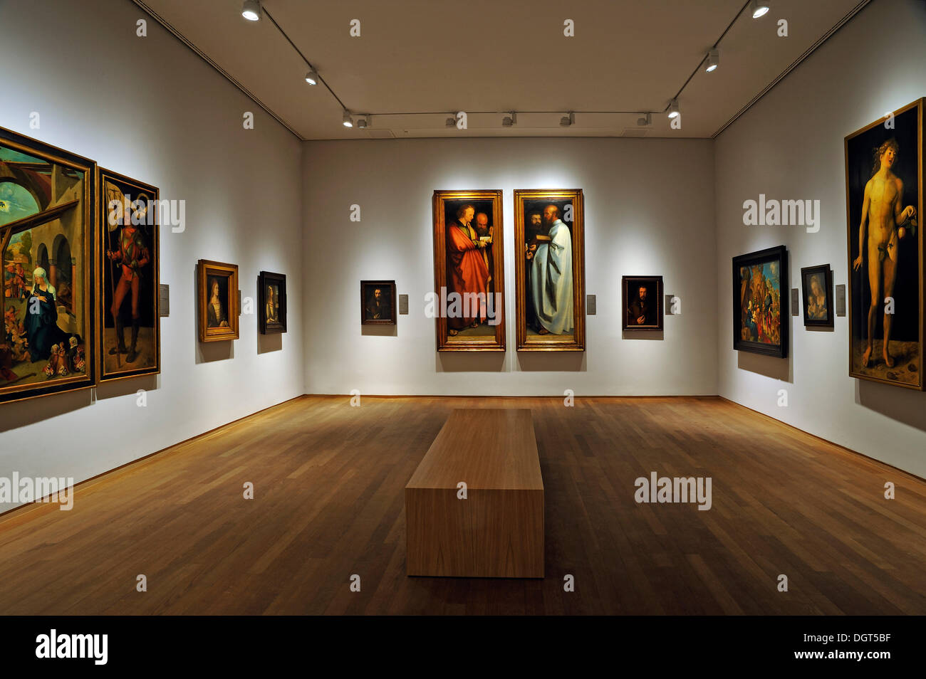 Spazio espositivo con riproduzioni di famosi dipinti di Albrecht Dürer, Albrecht Dürer House, il centro storico di Norimberga Foto Stock