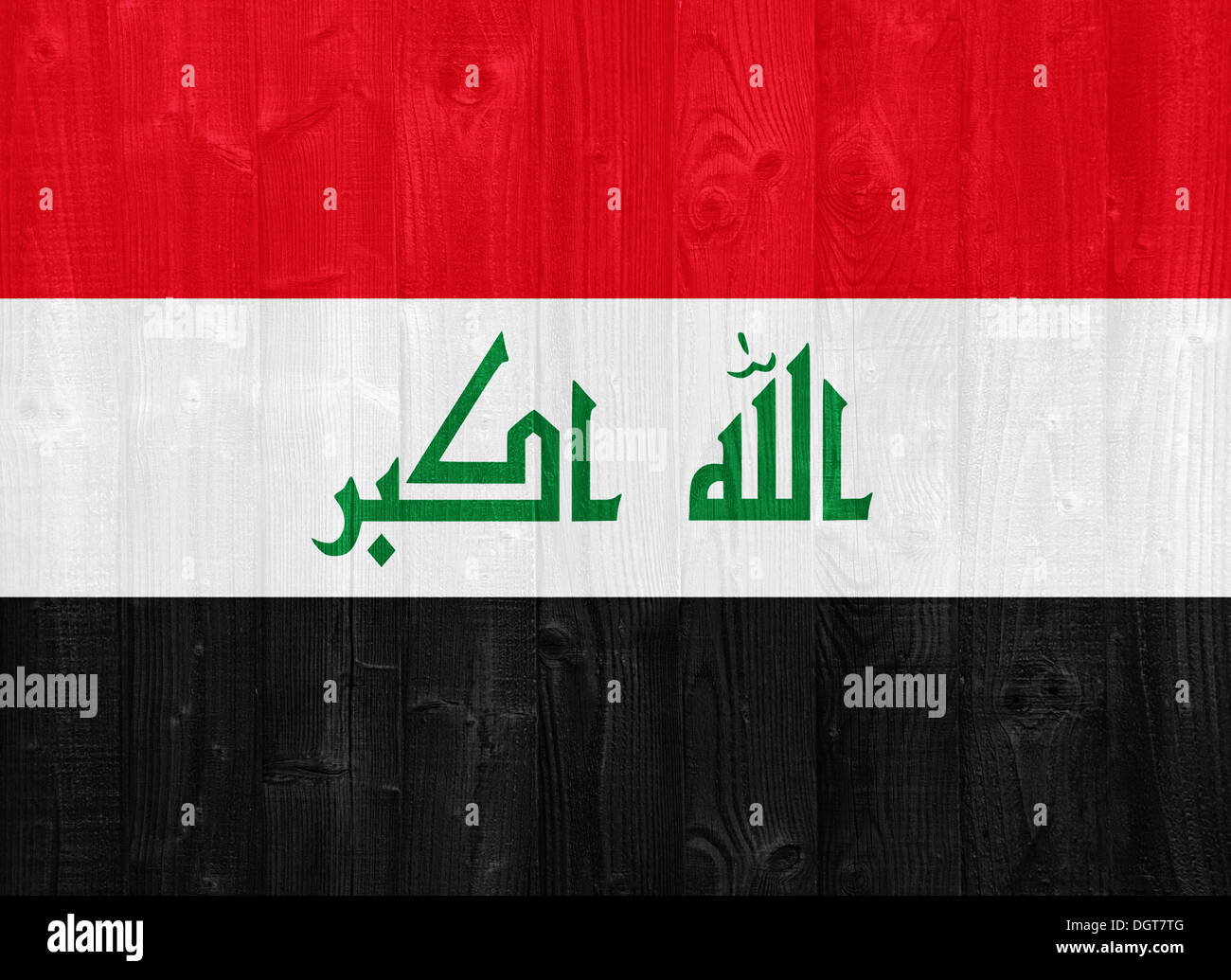 Splendida Iraq bandiera dipinta su un asse di legno texture Foto Stock