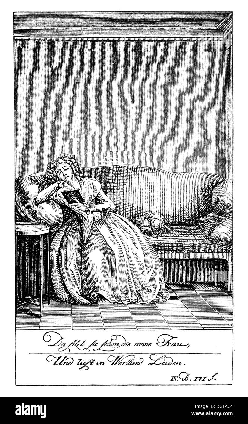 Incisione di Chodowiecki dal 1790, rappresentazione storica in Deutsche Literaturgeschichte, una storia della letteratura tedesca Foto Stock