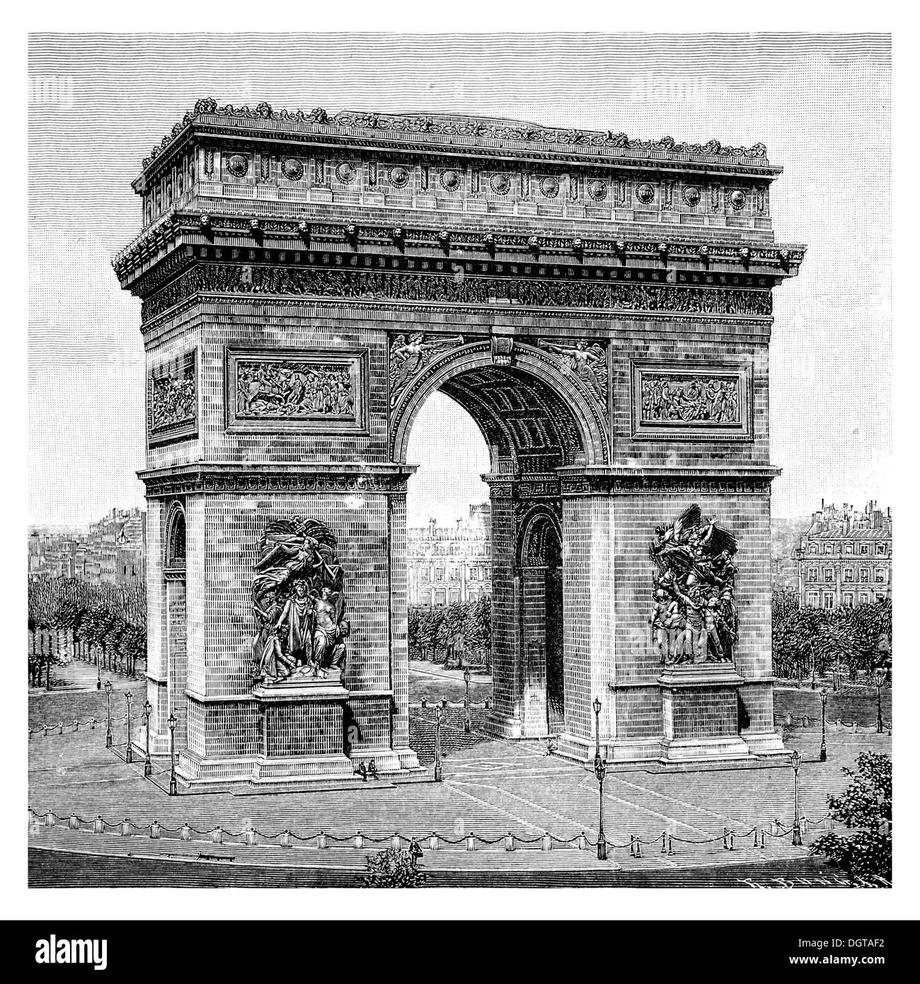 L'Arc de Triomphe o il grande arco trionfale a Parigi, illustrazione storico in Deutsche Literaturgeschichte o tedesco Foto Stock