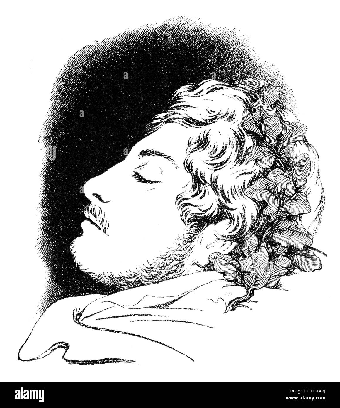 Theodor Koerner, tratte dal suo compagno in armi, Olivier, sul catafalco il 26 agosto 1813, storico illustrazione da Deutsche Foto Stock