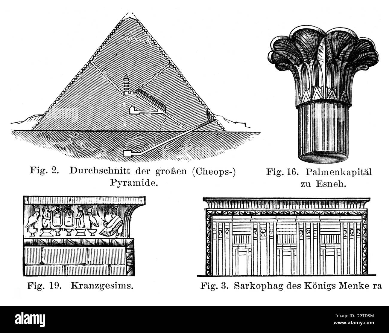 Monumenti egiziano, illustrazione, Meyers Konversations-Lexikon enciclopedia, 1897 Foto Stock