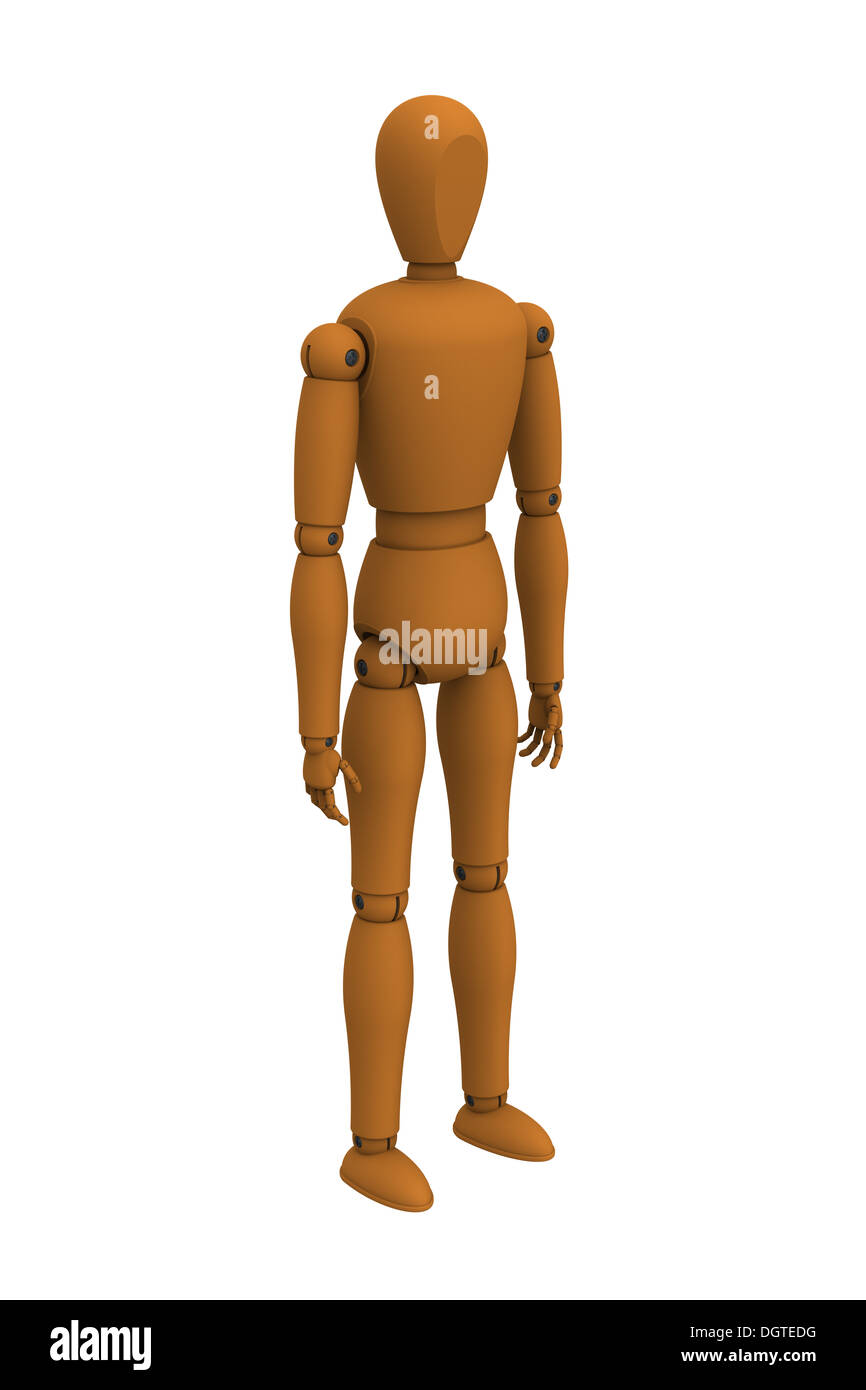 Modello 3D del puppet robot in piedi isolato su bianco Foto Stock