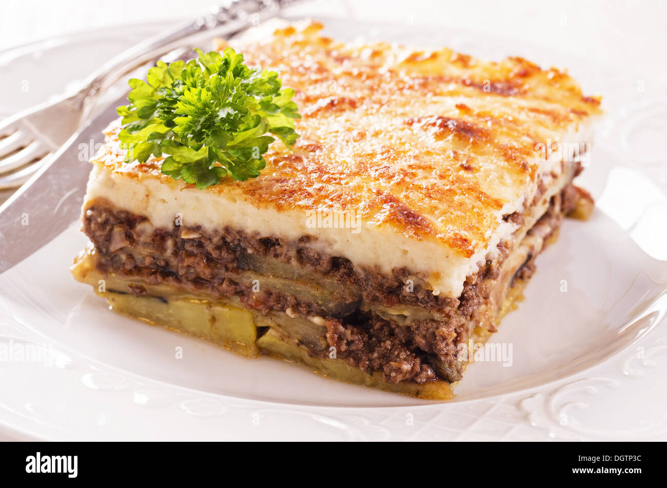 La moussaka con carni macinate Foto Stock