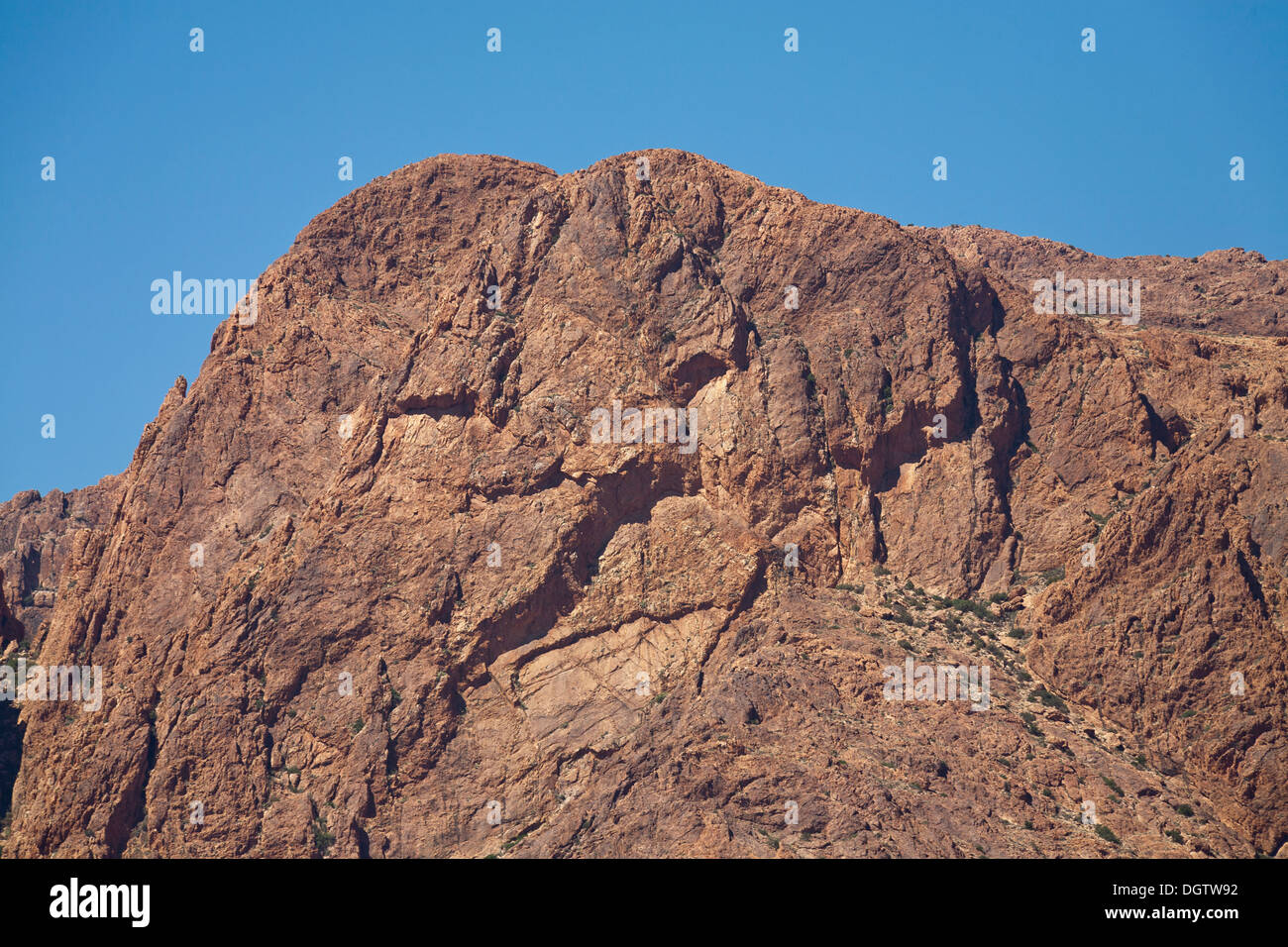L'illusione ottica di una testa di leone formata naturalmente in Jebel El Kest nella gamma Anti-Atlas vicino a Tafraoute Marocco Foto Stock