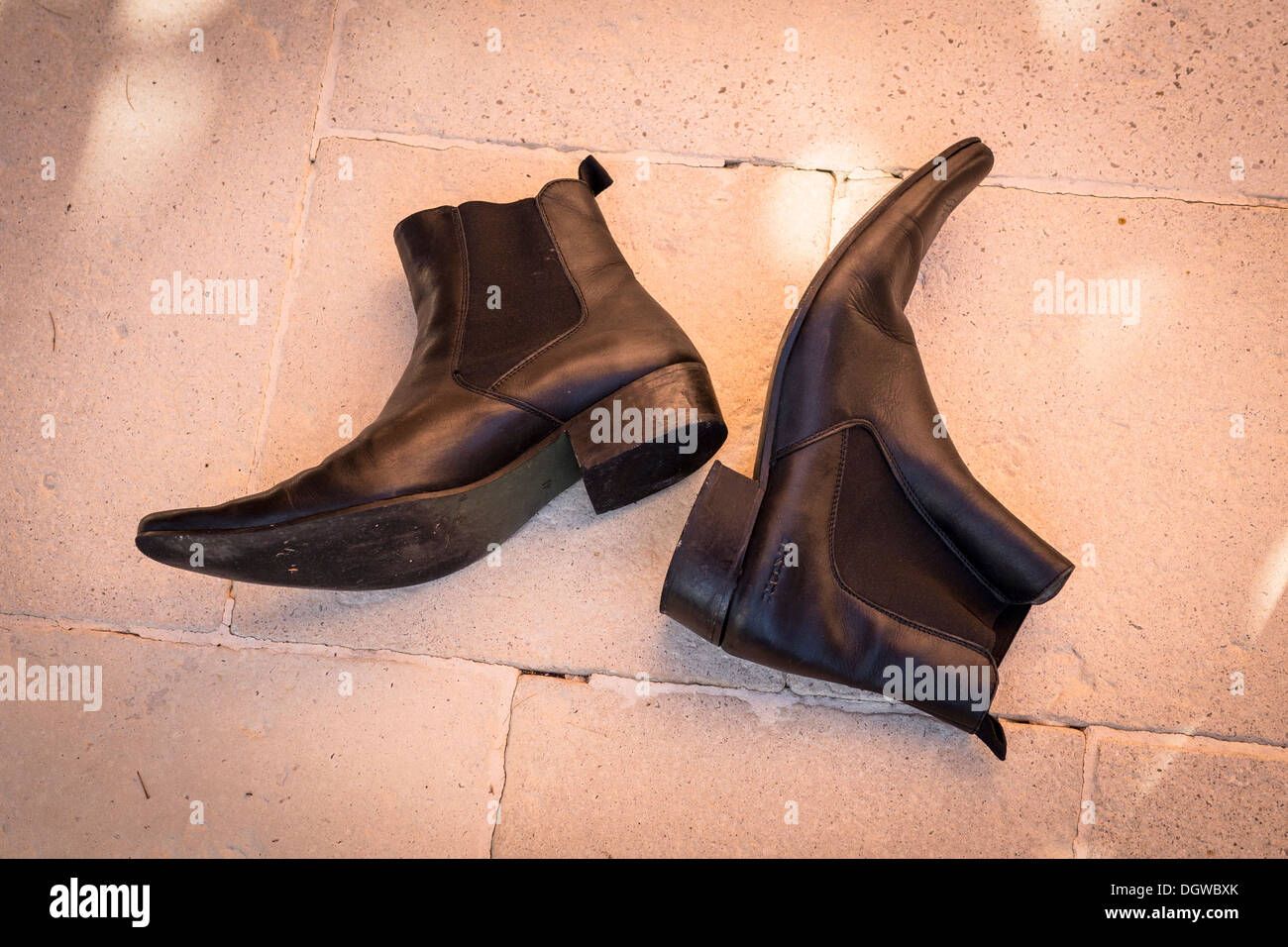 Cuban Heel nero stivali in pelle. Foto Stock