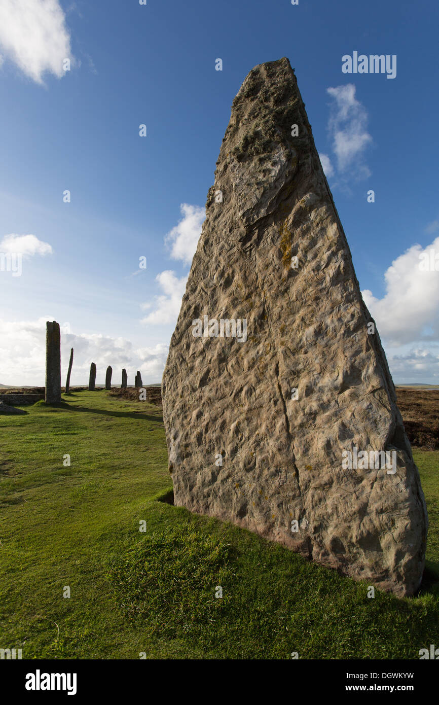 Isole di Orkney, Scozia. Vista pittoresca di Orkney's storico Ring di Brodgar. Foto Stock
