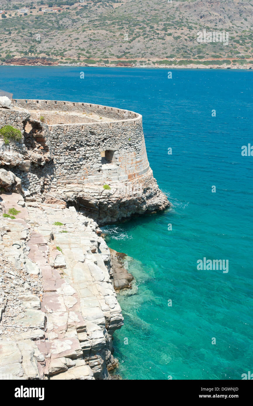 Vecchio bastione veneziano, Spinalonga, Kalydon vicino a Elounda, Golfo di Mirabello, Creta, Grecia, Mediterraneo, Europa Foto Stock