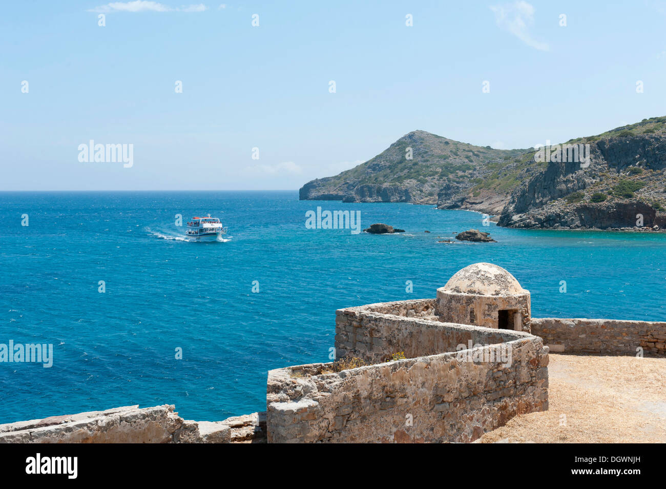 Vecchio bastione veneziano, Spinalonga, Kalydon vicino a Elounda, Golfo di Mirabello, Creta, Grecia, Mediterraneo, Europa Foto Stock