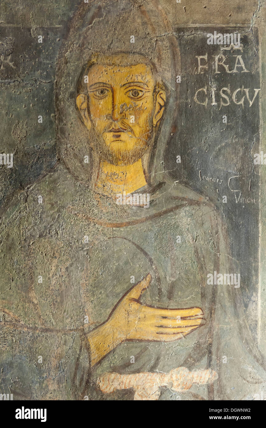 Il cristianesimo cattolico, ornati murale del 1228 ad affresco, San Francesco di Assisi, San Benedetto's Abbey, il Monastero di San Benedetto Foto Stock