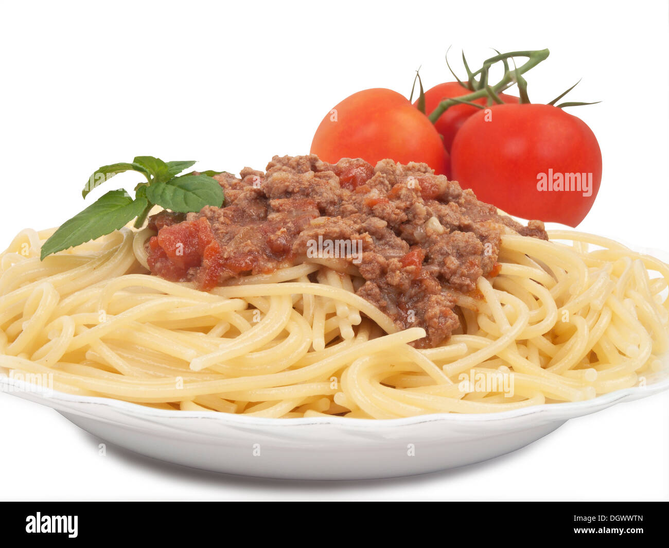 Spaghetti alla bolognese con basilico, cucina italiana Foto Stock
