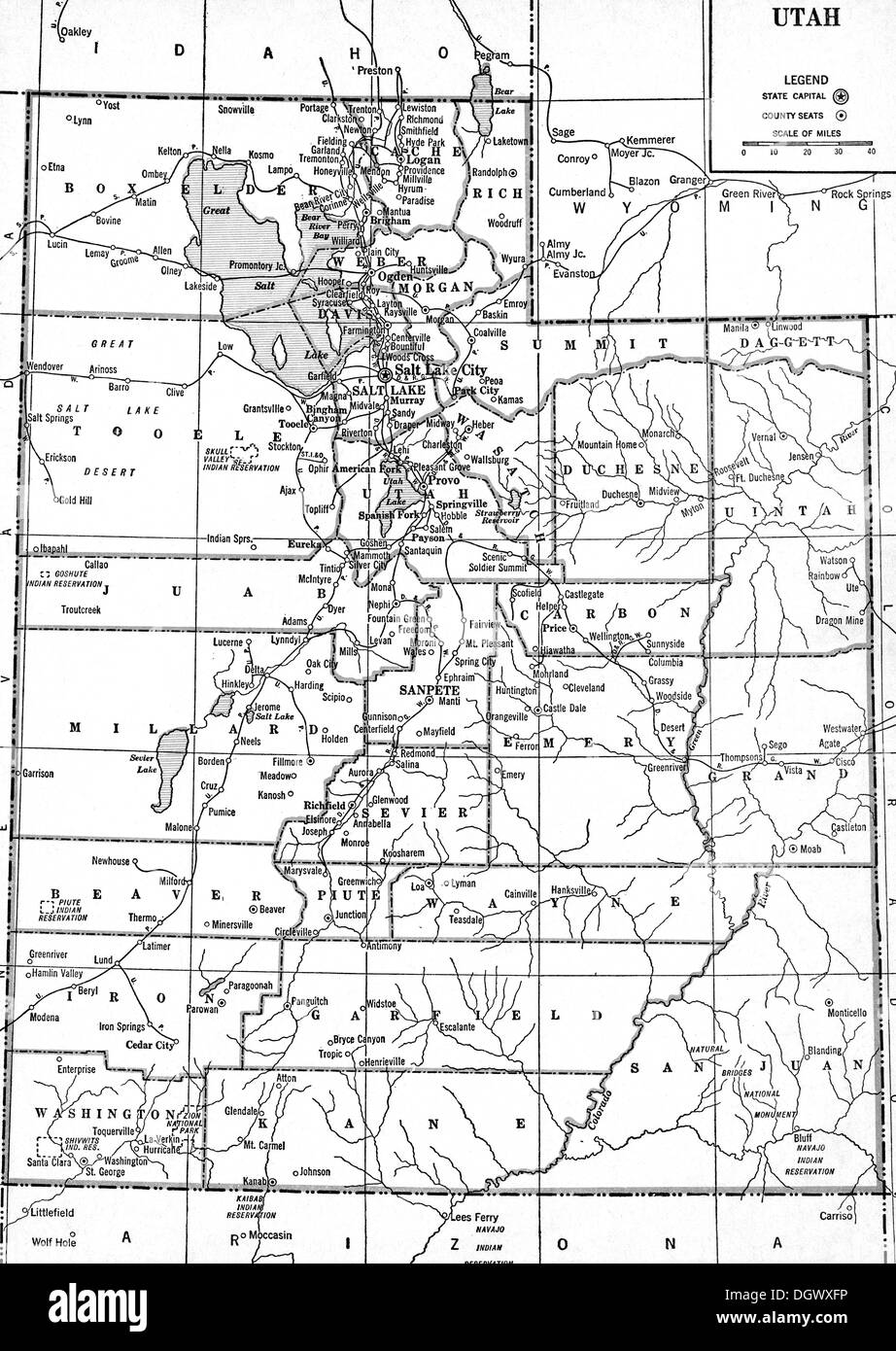 Mappa vecchia dello Utah, 1930 Foto Stock