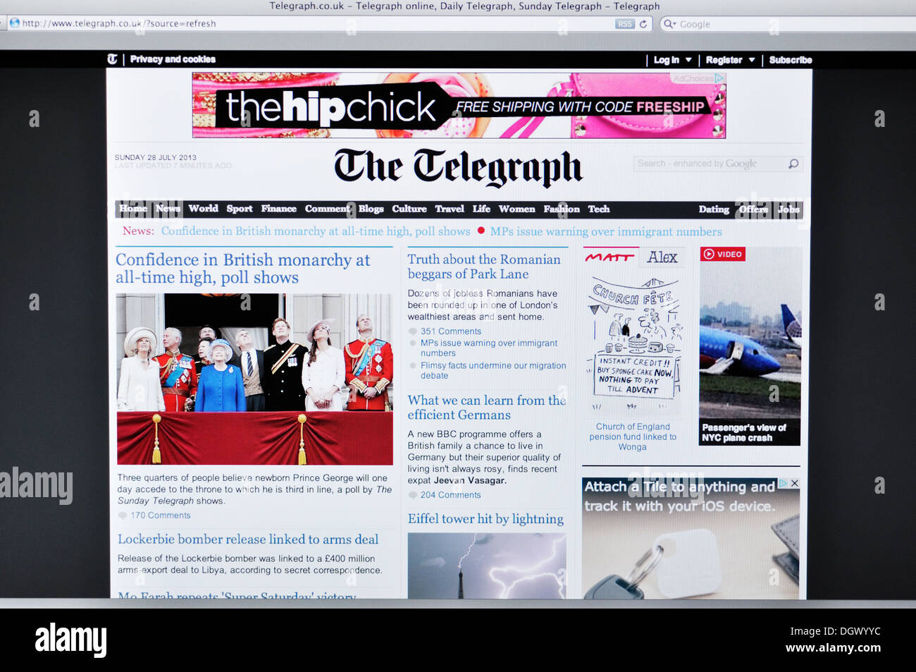 Il Telegraph online il sito web di notizie sullo schermo del computer Foto Stock