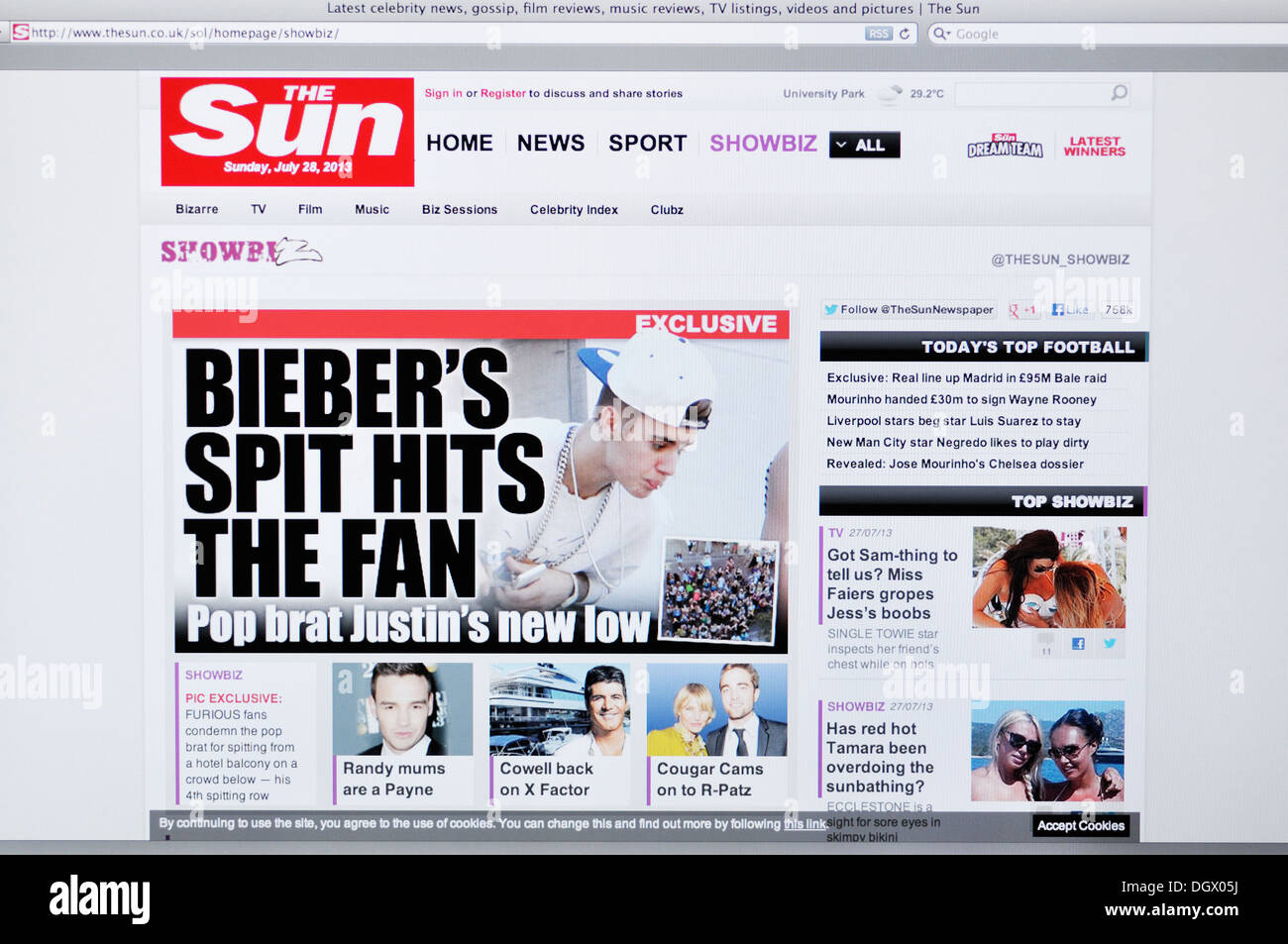 Sun online il sito web di notizie sullo schermo del computer Foto Stock