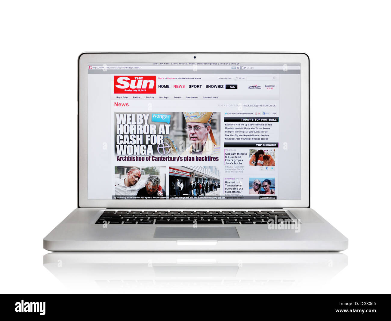 Sun online news sito web su uno schermo del notebook Foto Stock