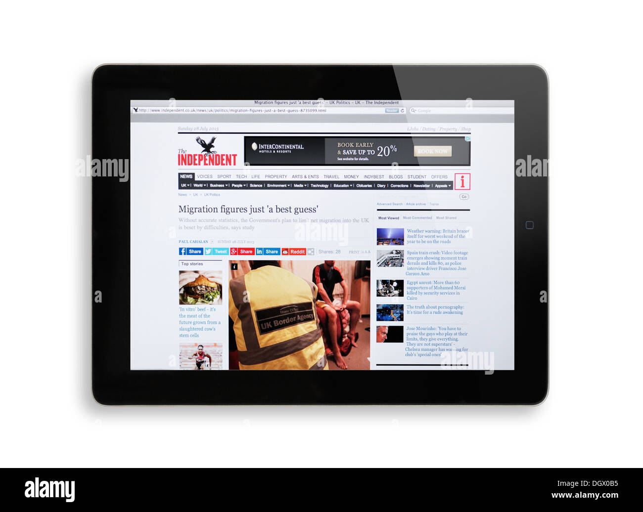 Gli indipendenti online il sito web di notizie sullo schermo di iPad Foto Stock