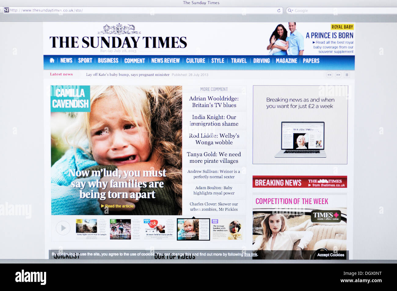 Il Sunday Times online il sito web di notizie sullo schermo del computer Foto Stock